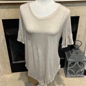COPY - Size M.   Tan top with ruffle short sleeve. New with tags. Listing #112